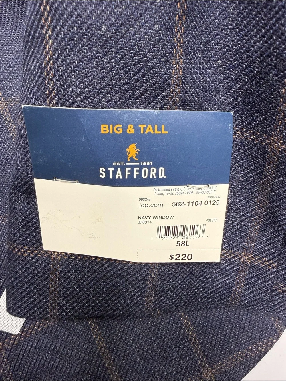 Stanford Men’s Blazer 58L Bat Fit Big Tall Plaid Navy Window Wrinkle RecoveryNWT